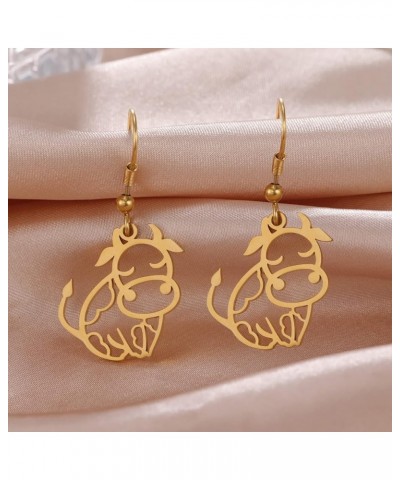 Cartoon Hollow Cow Earrings Anime Dairy Cattle Drop Dangle Stainless Steel Farm Animal Jewelry for Women Girl Gift Gold $8.24...