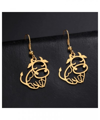 Cartoon Hollow Cow Earrings Anime Dairy Cattle Drop Dangle Stainless Steel Farm Animal Jewelry for Women Girl Gift Gold $8.24...