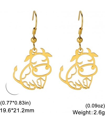 Cartoon Hollow Cow Earrings Anime Dairy Cattle Drop Dangle Stainless Steel Farm Animal Jewelry for Women Girl Gift Gold $8.24...