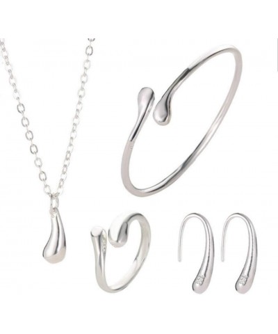 4PCS 925 Sterling Silver Jewelry Set for Women Teardrop Pendant Necklace Earrings Bracelet Ring Fit with Party Meeting Dating...