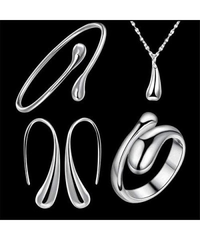 4PCS 925 Sterling Silver Jewelry Set for Women Teardrop Pendant Necklace Earrings Bracelet Ring Fit with Party Meeting Dating...