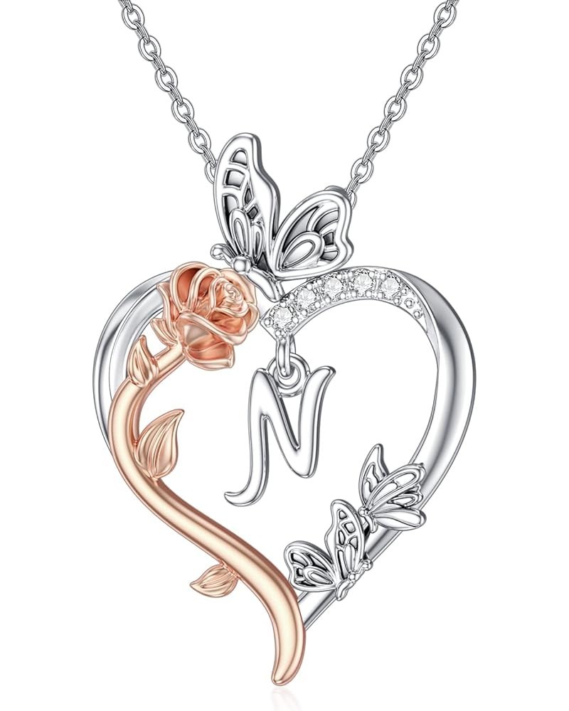 Gifts for Women Rose Heart Necklaces Gifts for Women Butterfly Necklace 925 Sterling Silver with A-Z Initial Letter Necklace ...