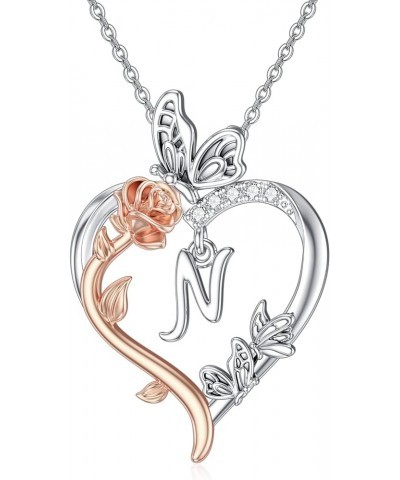 Gifts for Women Rose Heart Necklaces Gifts for Women Butterfly Necklace 925 Sterling Silver with A-Z Initial Letter Necklace ...