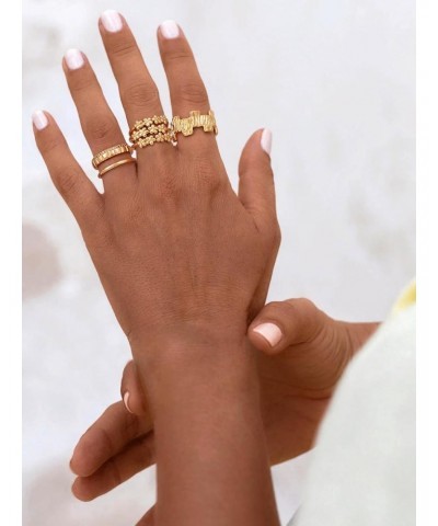 Gold Flower Ring for Women 14K Gold Plated Minimalist Stack Thin Band Finger Jewelry Size 6-8 $9.50 Rings