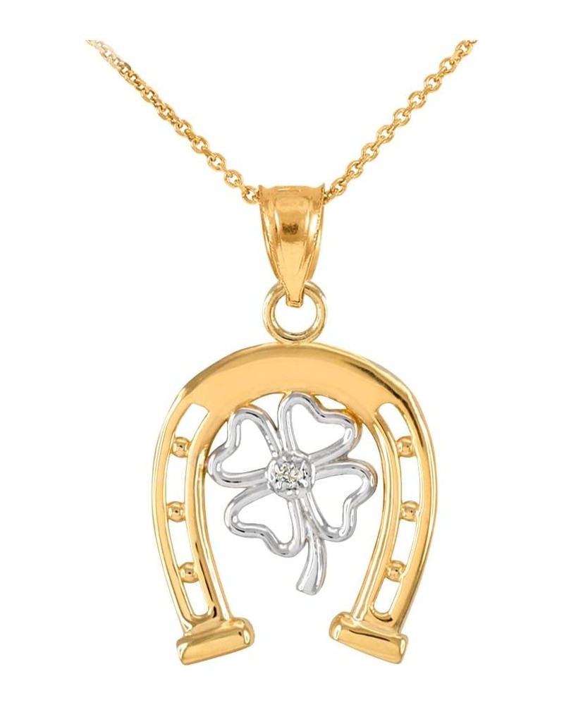 14k Two-Tone Gold Lucky Horseshoe with Irish 4-Leaf Clover Diamond Pendant Necklace 18.0 Inches $123.99 Necklaces