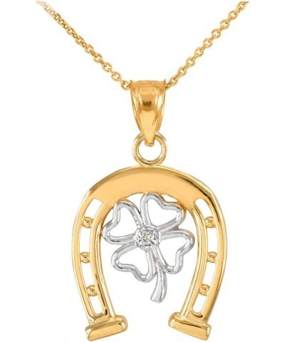 14k Two-Tone Gold Lucky Horseshoe with Irish 4-Leaf Clover Diamond Pendant Necklace 18.0 Inches $123.99 Necklaces