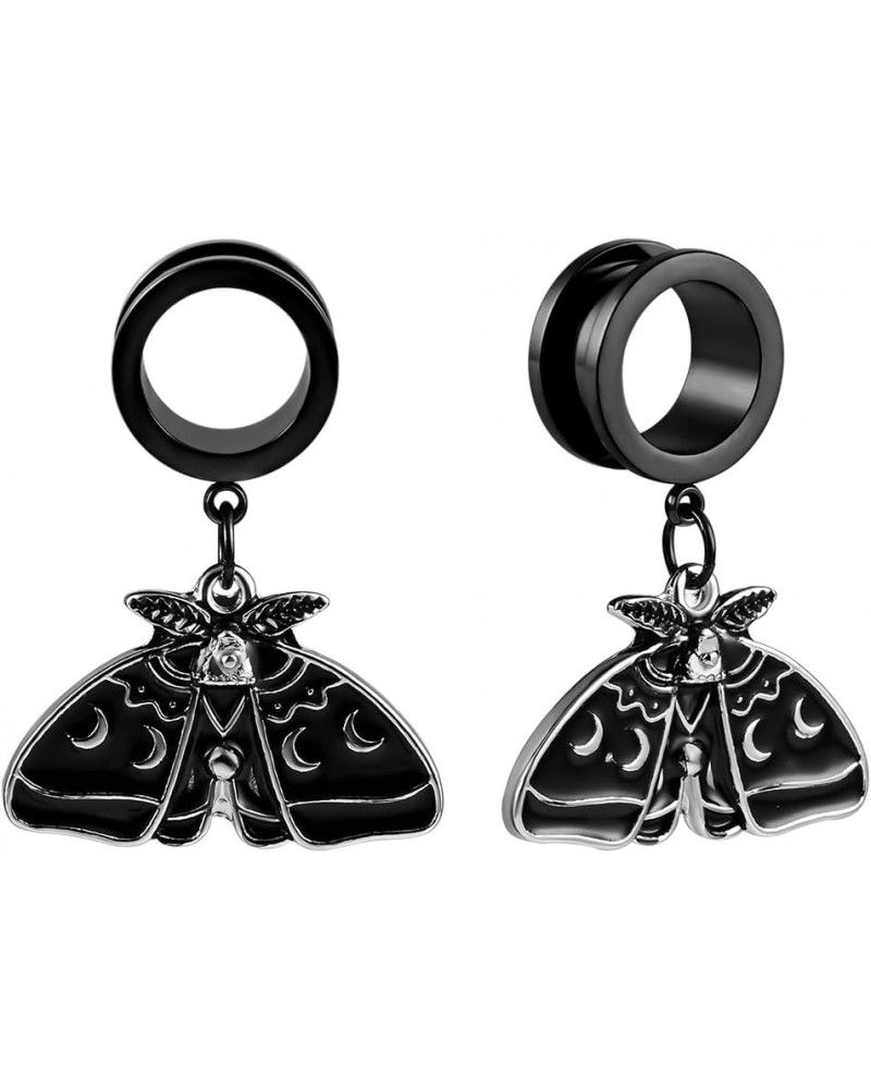 2 PCS Ear Gauges Saddle Black Butterfly Dangle Ear Tunnels Hypoallergenic 316 Stainless Steel Ear Hangers Plugs Piercing Body...