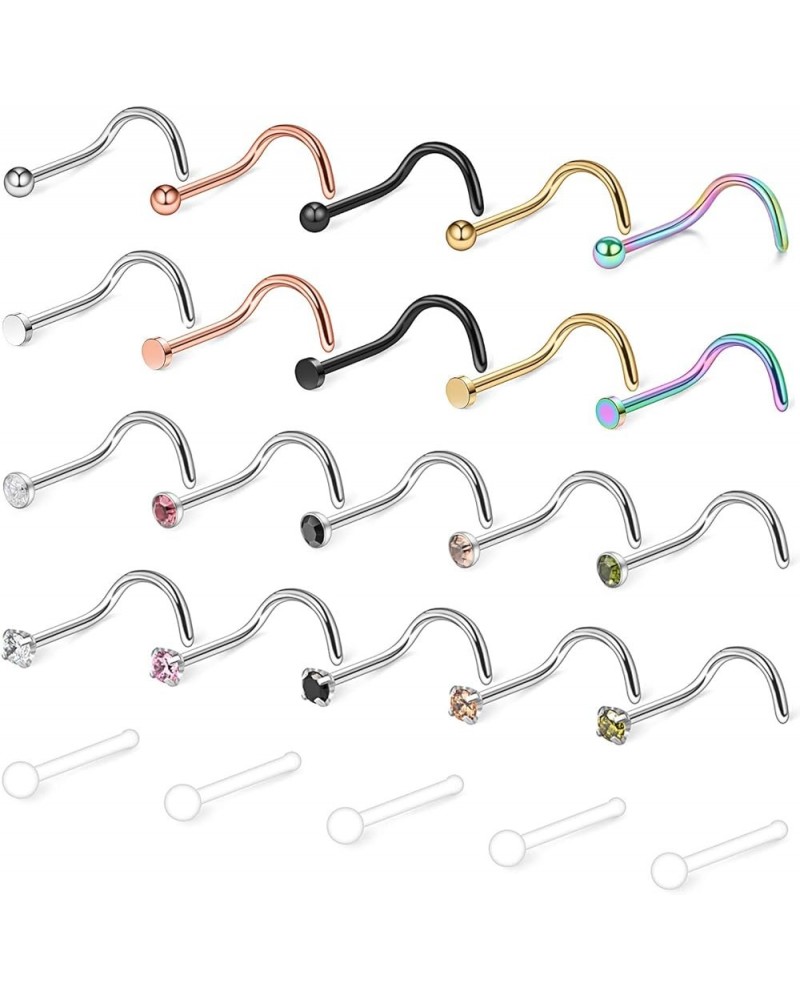 18G(1.0MM) 316L Surgical Steel Curved Nose Stud Ring Twister Screws with 2MM Ball Piercing Jewelry 2-25PCS 25PCS - Mix Color ...