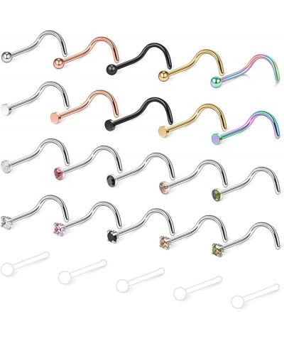 18G(1.0MM) 316L Surgical Steel Curved Nose Stud Ring Twister Screws with 2MM Ball Piercing Jewelry 2-25PCS 25PCS - Mix Color ...