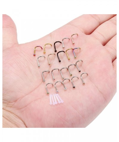 18G(1.0MM) 316L Surgical Steel Curved Nose Stud Ring Twister Screws with 2MM Ball Piercing Jewelry 2-25PCS 25PCS - Mix Color ...