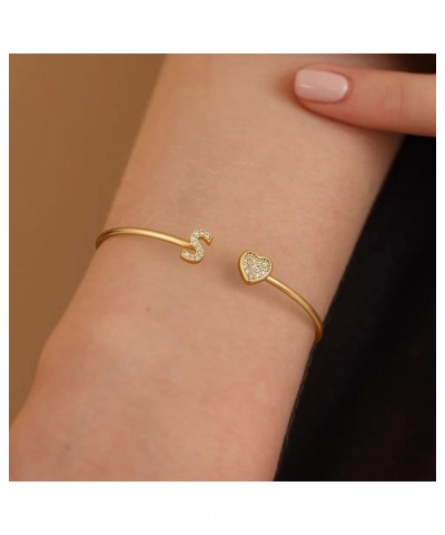 Gold Initial Heart Bracelets for Women Girls, 14K Gold Plated Gold Cuff Bangle Bracelets for Women Teen Girls Dainty Gold Ini...