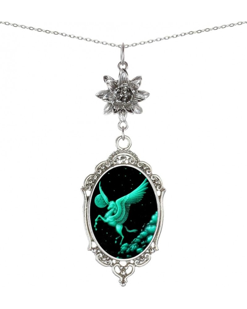 Lotus Charm Necklace Antique Decor Cameo Pendant 2 Chains Velvet Pouch for Gift Pegasus Moon $14.38 Necklaces