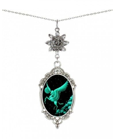 Lotus Charm Necklace Antique Decor Cameo Pendant 2 Chains Velvet Pouch for Gift Pegasus Moon $14.38 Necklaces