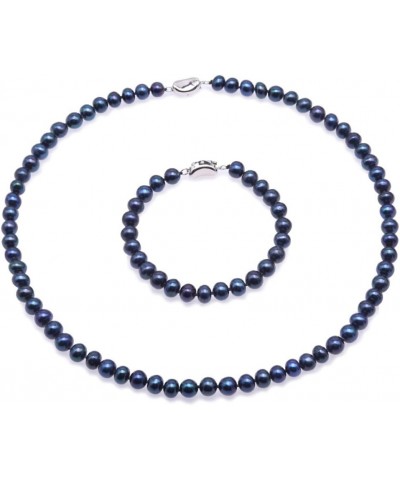 Necklace Set 7-8mm Blue Freshwater Cultured Pearl Necklace Bracelet and Earrings Jewelry Set Necklace Earrings $18.90 Jewelry...