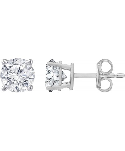 14K White Gold 1.00-6.50 Carat Prong Set Round-cut Lab Grown Diamond Push Back Solitaire Stud Earrings (J, VS2-SI1) | Fine Je...