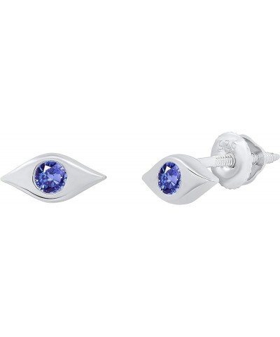 Round Gemstone Ladies Evil Eye Stud Earrings, Sterling Silver Tanzanite $25.88 Earrings