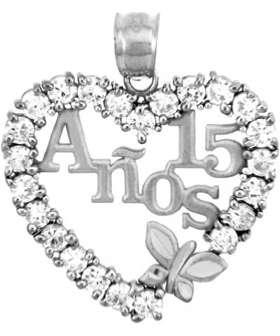 Sterling Silver Sweet 15 Anos Quinceanera Necklace with Cubic Zirconia Heart with Butterfly 16.0 Inches $17.22 Necklaces