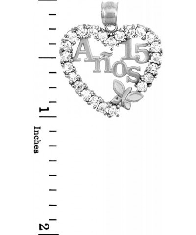 Sterling Silver Sweet 15 Anos Quinceanera Necklace with Cubic Zirconia Heart with Butterfly 16.0 Inches $17.22 Necklaces