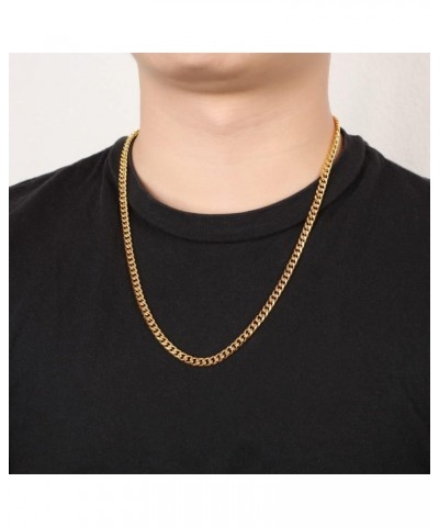 316L Stainless Steel/18K Gold Plated Miami Cuban Chain Figaro Chain Men Necklace Bracelet Jewelry Set, Gold Chain Men Women S...