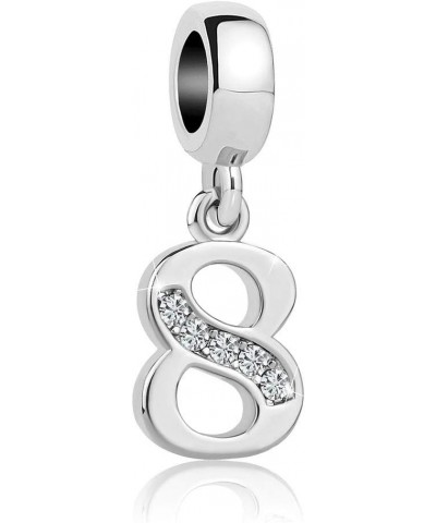 Good Luck Lucky Number 0 1 2 3 4 5 6 7 8 9 Charms with Shining Crystal Silver Plated Birthday Dangle Bead Charms Compatible w...