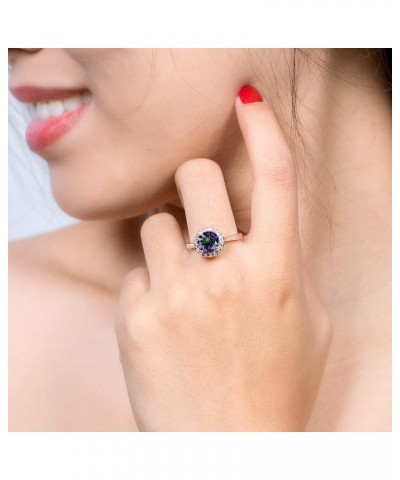 Silver Plated Round Cut Created Blue Sapphire Amethyst CZ Cubic Zirconia Filled Halo Hexagon Shaped Cocktail Wedding Engageme...