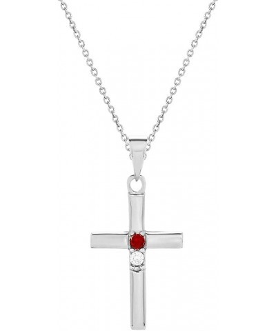 Women's Custom Sterling Silver Two Stone Birthstone Cross Necklace, 18" Chain - Cross Necklace for Women - Communion Gift - G...