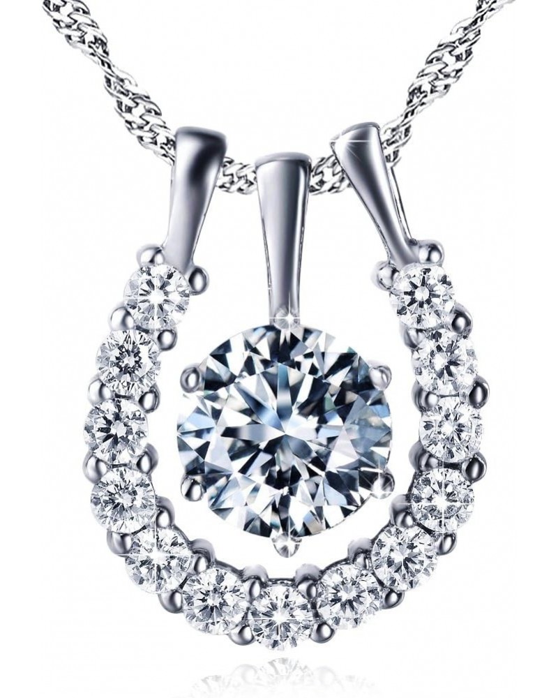 Elegant 925 Sterling Silver Cubic Zirconia Horseshoe Pendant Necklace for Women Teen Girls, 18 inch Chain $17.15 Necklaces