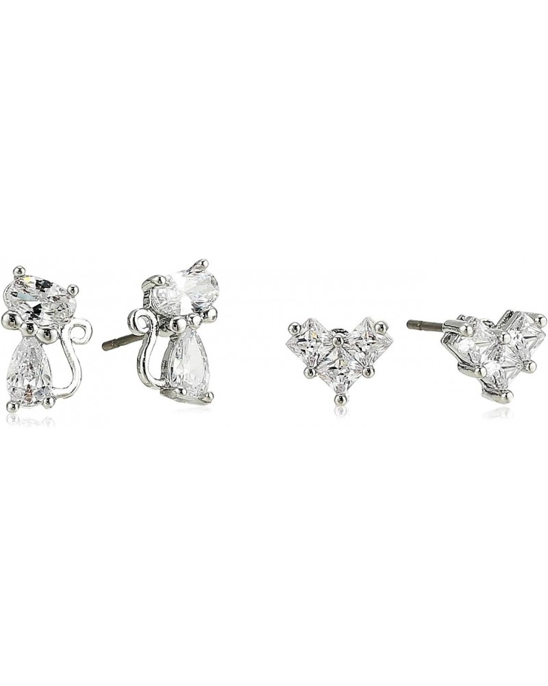 CZ Stone Delicate Cat & Bow Duo Stud Earrings Set $9.73 Earrings