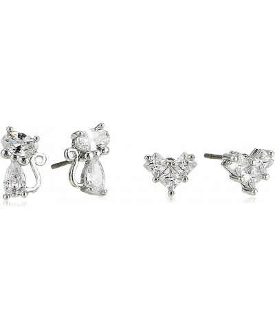 CZ Stone Delicate Cat & Bow Duo Stud Earrings Set $9.73 Earrings