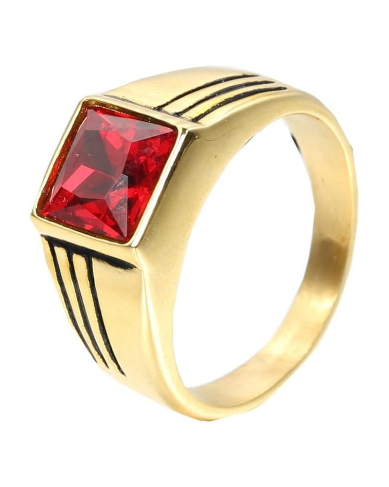 Men's Stainless Steel Square Gemstone Ring Gold Black Red $7.55 Rings