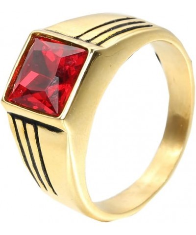 Men's Stainless Steel Square Gemstone Ring Gold Black Red $7.55 Rings