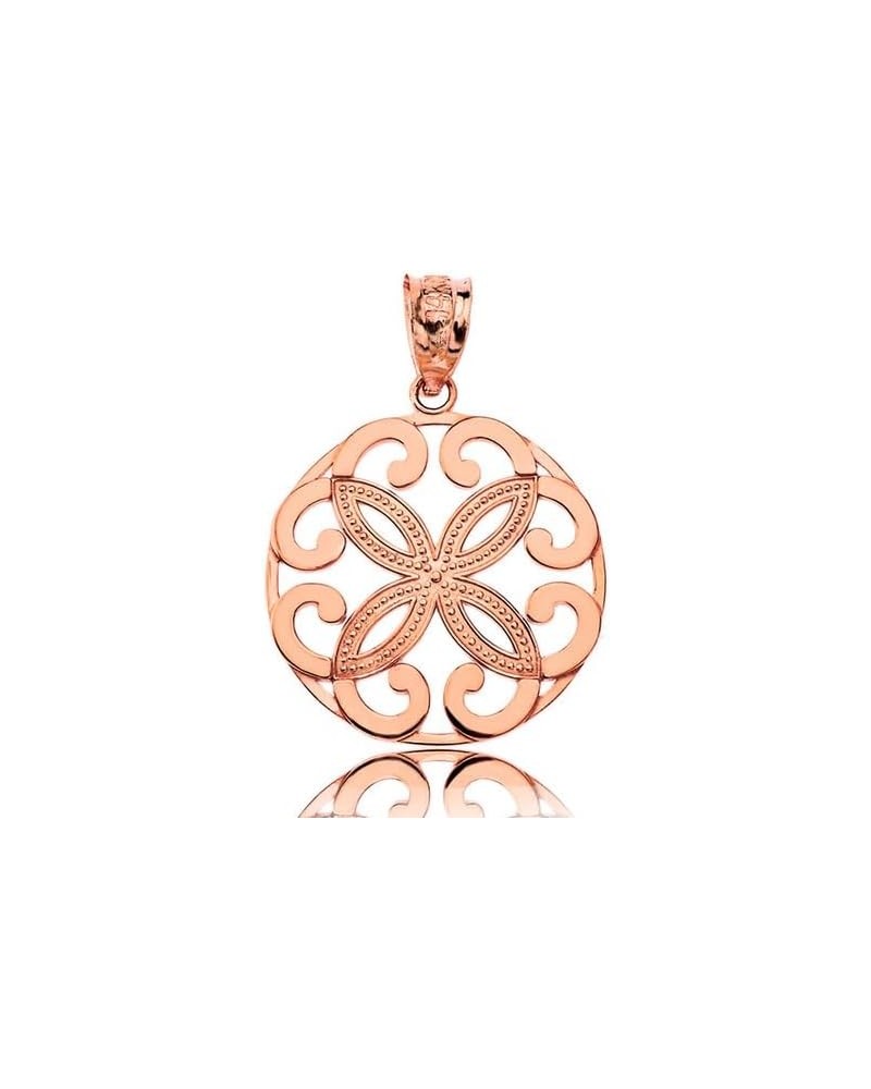 Openwork Floral Design Four Petal Flower Round Fine Pendant Real Solid 14Kt Gold B. 14K Rose Gold $62.99 Pendants