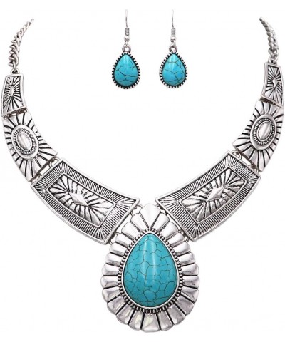 Women's Chic Western Teardrop Howlite Stone Statement Necklace Earrings Set, 16"+3" Extender Turquoise Blue $16.34 Jewelry Sets