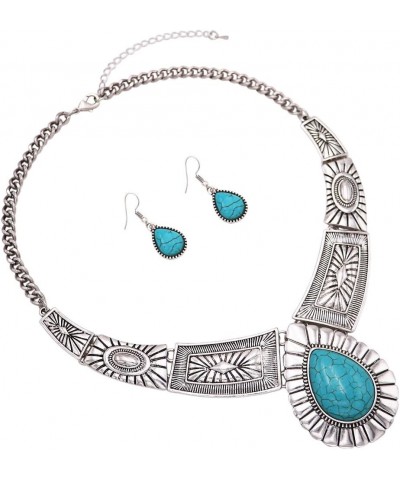 Women's Chic Western Teardrop Howlite Stone Statement Necklace Earrings Set, 16"+3" Extender Turquoise Blue $16.34 Jewelry Sets