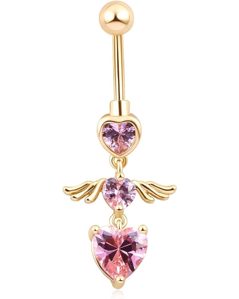 Surgical Grade Stainless Steel Belly Button Rings, Body Jewelry for Women Piercing Heart Wings Pink $9.68 Body Jewelry