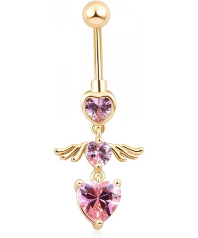 Surgical Grade Stainless Steel Belly Button Rings, Body Jewelry for Women Piercing Heart Wings Pink $9.68 Body Jewelry