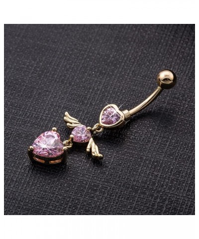 Surgical Grade Stainless Steel Belly Button Rings, Body Jewelry for Women Piercing Heart Wings Pink $9.68 Body Jewelry