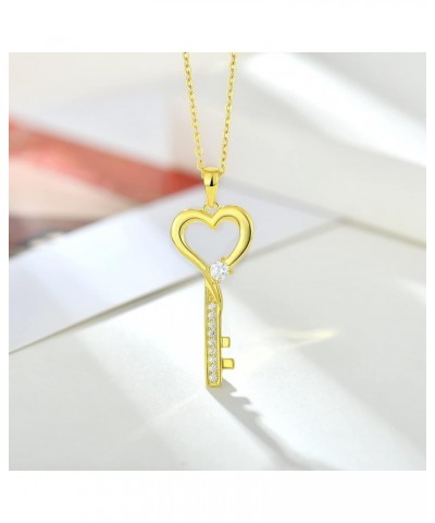 Women Necklace 925 Sterling Silver Heart Key Pendant Necklace with Cubic Zirconia Jewelry Gift for Mother Grandma Girl Daught...