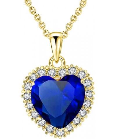 Classic Heart Pendant Gemstone Necklace | Crystal Cubic Zirconia Birthstone Ruby Emerald Sapphire Necklace| 18K Platinum Gold...