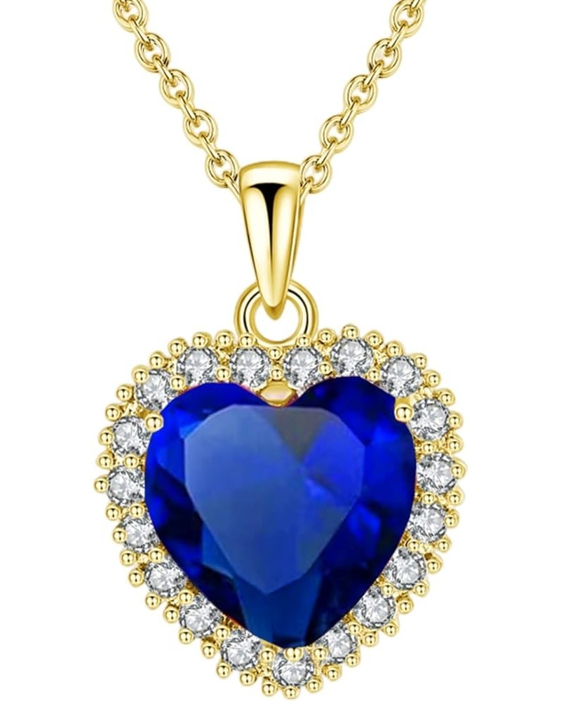 Classic Heart Pendant Gemstone Necklace | Crystal Cubic Zirconia Birthstone Ruby Emerald Sapphire Necklace| 18K Platinum Gold...