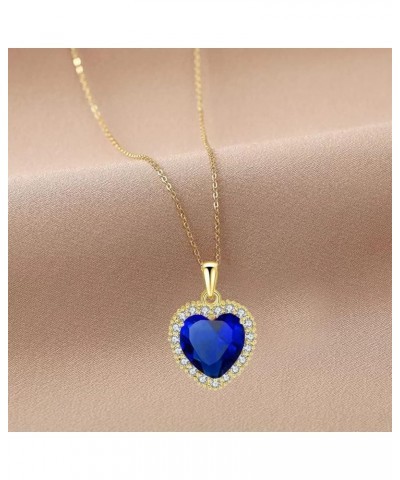 Classic Heart Pendant Gemstone Necklace | Crystal Cubic Zirconia Birthstone Ruby Emerald Sapphire Necklace| 18K Platinum Gold...