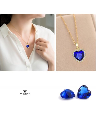 Classic Heart Pendant Gemstone Necklace | Crystal Cubic Zirconia Birthstone Ruby Emerald Sapphire Necklace| 18K Platinum Gold...