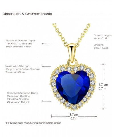 Classic Heart Pendant Gemstone Necklace | Crystal Cubic Zirconia Birthstone Ruby Emerald Sapphire Necklace| 18K Platinum Gold...