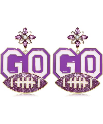 Football Earrings for Women Dangling Rhinestone Go Football Gameday Earrings Fun Sports Team Dangle Drop Earrings Statement C...