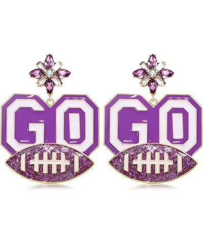 Football Earrings for Women Dangling Rhinestone Go Football Gameday Earrings Fun Sports Team Dangle Drop Earrings Statement C...