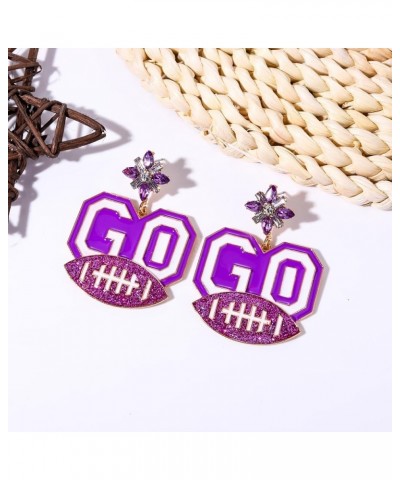 Football Earrings for Women Dangling Rhinestone Go Football Gameday Earrings Fun Sports Team Dangle Drop Earrings Statement C...