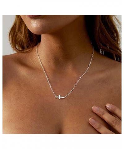 Cross Necklace for Women 14K Gold Plated Dainty Layered Cross Paperclip Chain Choker Necklace Set Horizontal Sideways Cross N...