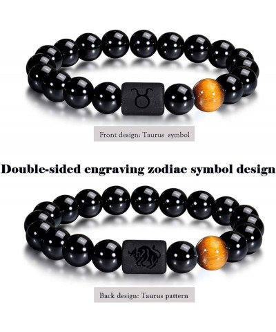 Zodiac Bracelet for Men Women, 8mm 10mm Natural Black Onyx Stone Star Sign Constellation Horoscope Bracelet Gifts taurus men ...