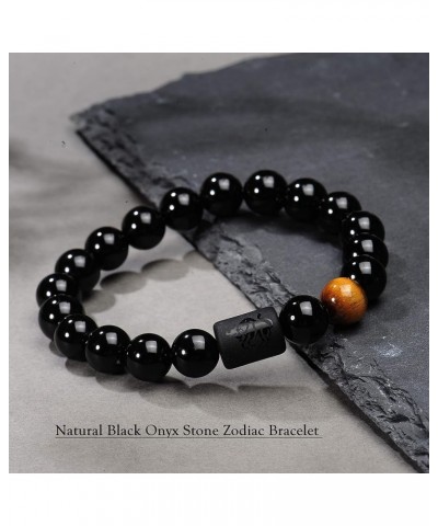 Zodiac Bracelet for Men Women, 8mm 10mm Natural Black Onyx Stone Star Sign Constellation Horoscope Bracelet Gifts taurus men ...