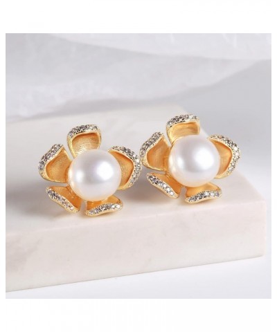 S925 Silver needles Pearl button stud earrings cultured freshwater pearl Cubic zirconia stud Earrings Birthday Gifts Women's ...